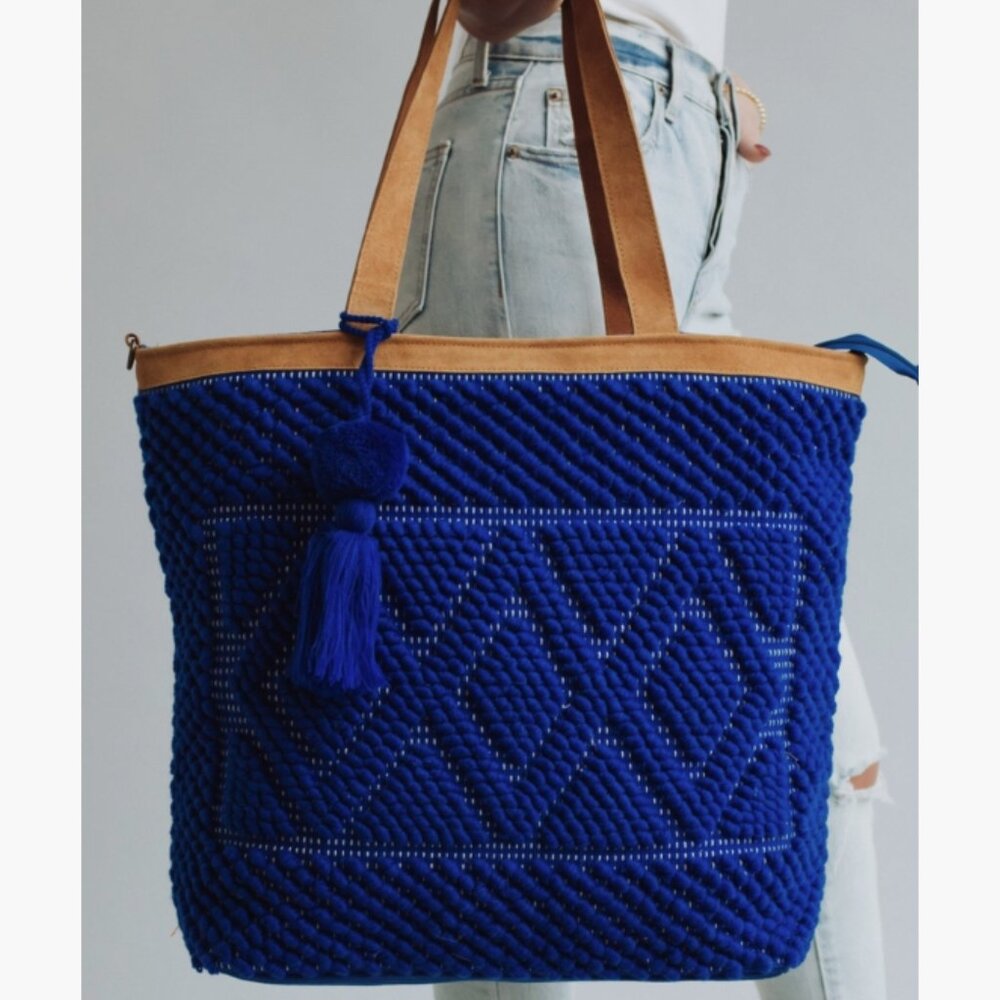 Royal Blue Woven Handmade Tote Bag